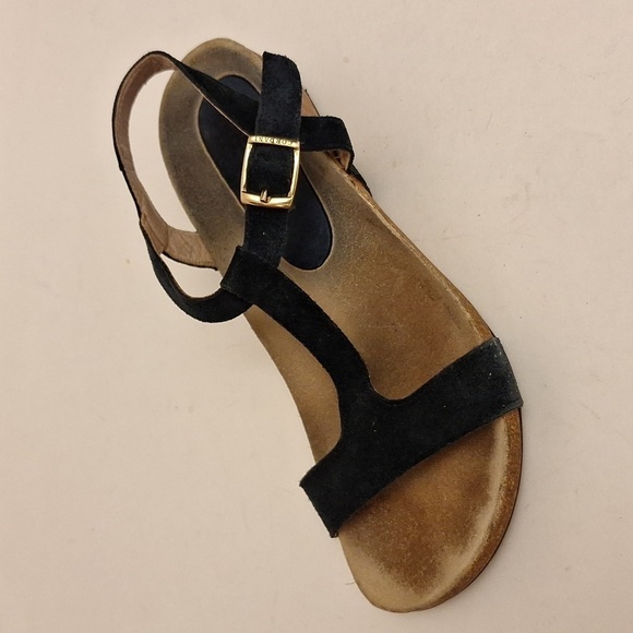 Cordani Black Strappy Suede Leather Chunky Platform Wedge Thong Sandals Size 8.5 - Picture 1 of 7
